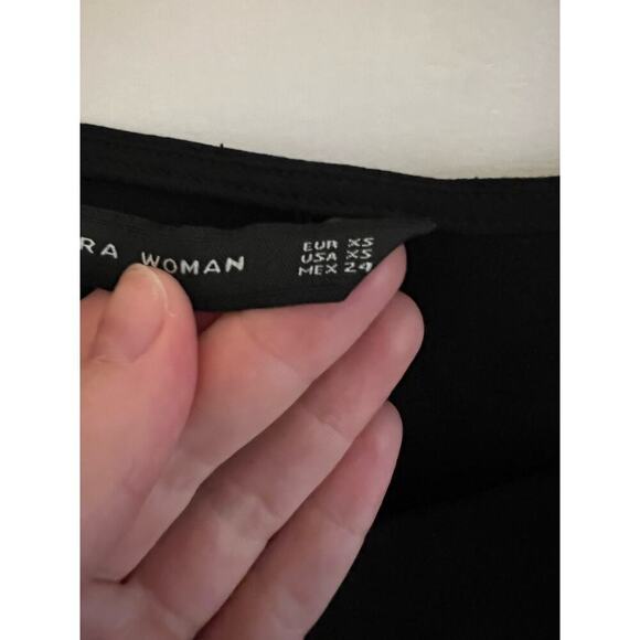 Zara Black V Neck Sheer Long Sleeve Cropped Top Going Out Blouse Women's XS Sexy - Picture 7 of 11